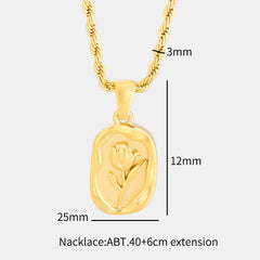 Square Rose Pendant Necklace Fashion Stainless Steel Carved Metal Waterproof Charm Chain Necklace - Guangzhou Mingshixuan Jewellery CO.,Ltd