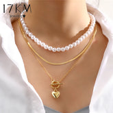 Pearl Heart Vintage Necklaces for Women Bohemian Multilayered Gold Color Choker Set Fashion Hollow Necklace Chain Jewelry
