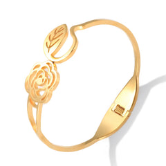 Hollow Rose Flower Opening Bangle Engraved Leaf Shape Bracelet Jewelry - Guangzhou Mingshixuan Jewellery CO.,Ltd