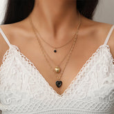 Black Heart Multilayer Necklace for Women Girls Fashion Gold Color Clavicle Necklace New Style Choker Trendy Jewelry Gifts
