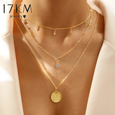Coin Mutilayer Necklace Set Vintage Gold Color Crystal Necklace Butterfly Pearl Heart Chokers Trendy Chain Necklace Jewerly