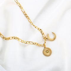 Sun Moon Charm Figaro Link Chain Necklaces - Guangzhou Mingshixuan Jewellery CO.,Ltd