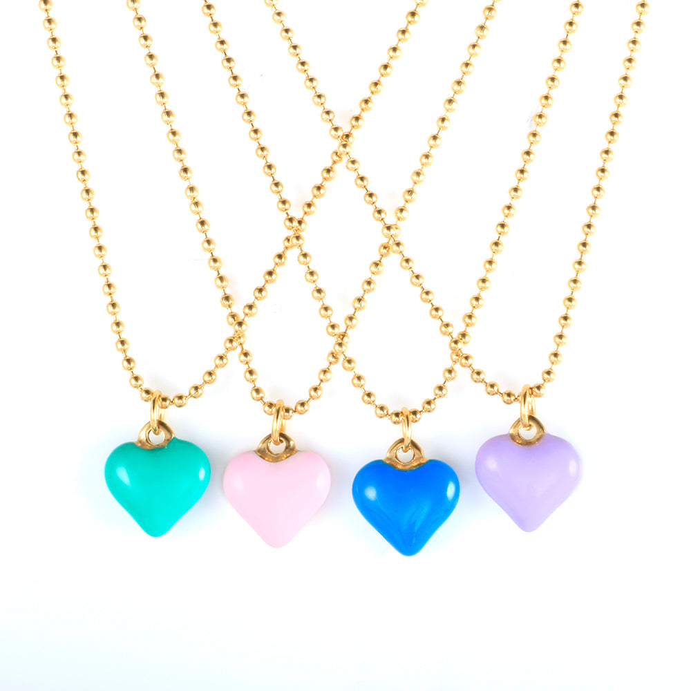 Colorful Enamel Heart Pendant Bead Chain Necklace - Guangzhou Mingshixuan Jewellery CO.,Ltd