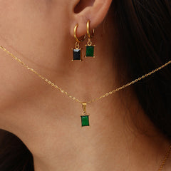 Cubic Zirconia Pendant Necklace Square Zircon Hoop Earrings - Guangzhou Mingshixuan Jewellery CO.,Ltd