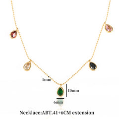Colorful Zircon Water Drop Necklace Gold Plated Gemstone Charm Necklace - Guangzhou Mingshixuan Jewellery CO.,Ltd