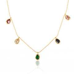 Colorful Zircon Water Drop Necklace Gold Plated Gemstone Charm Necklace - Guangzhou Mingshixuan Jewellery CO.,Ltd