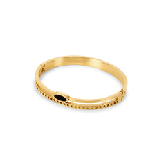 Oval Onyx Layered Bangle - Gold