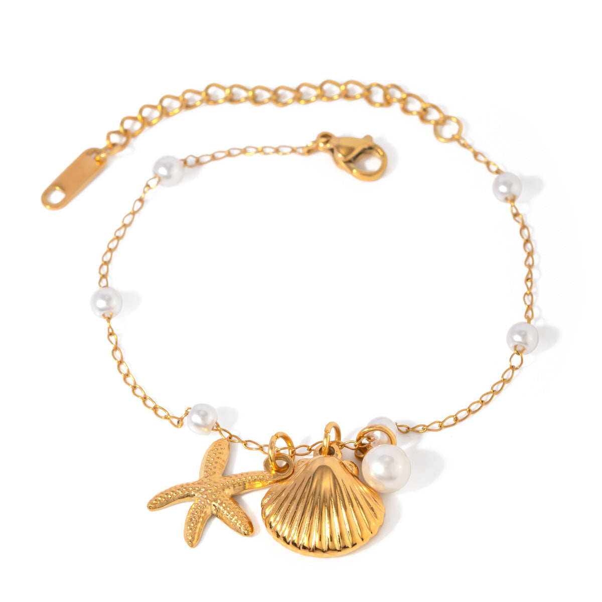 Fashion Jewelry 18K Gold Plated Pearl Bracelet Shell Starfish Necklace