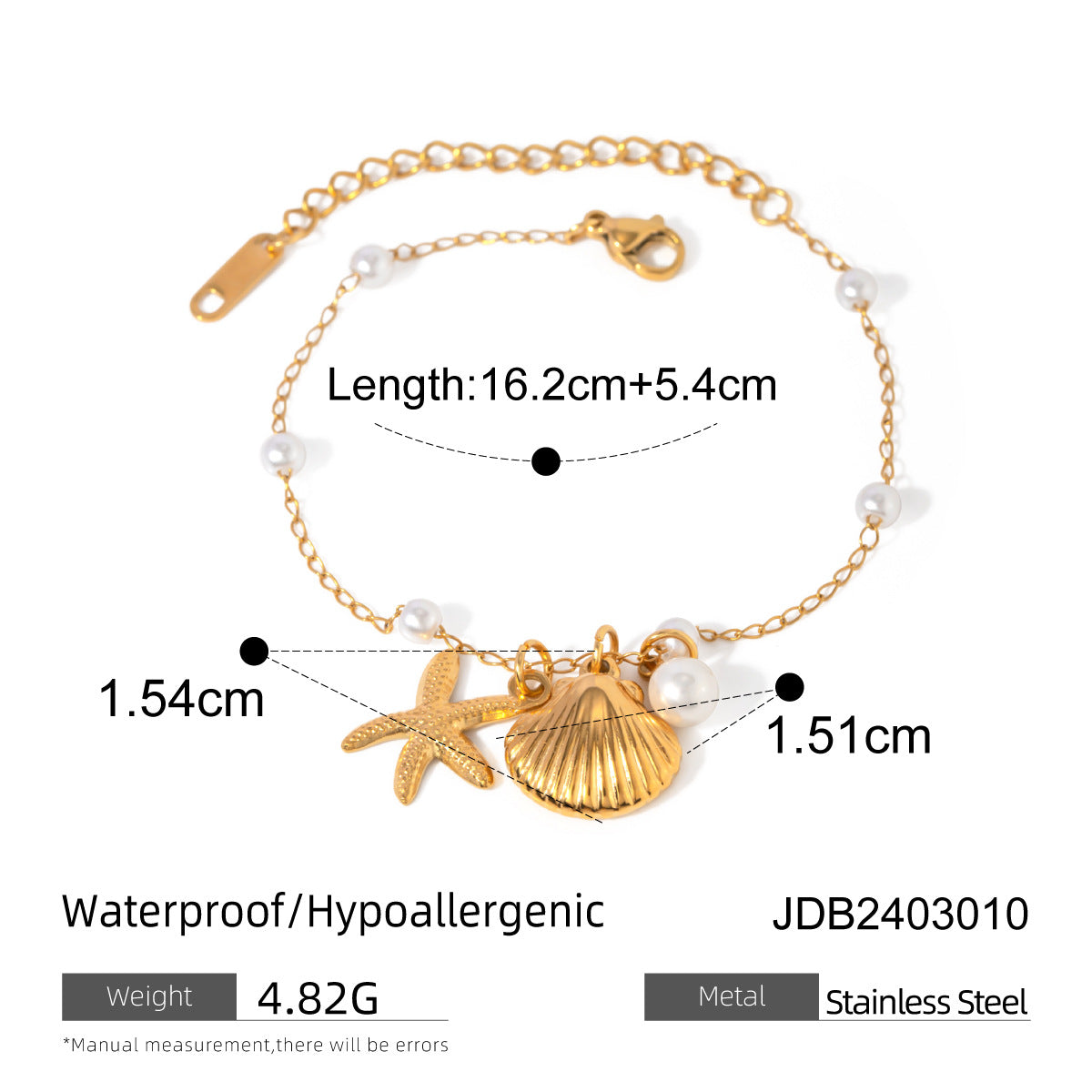 Fashion Jewelry 18K Gold Plated Pearl Bracelet Shell Starfish Necklace