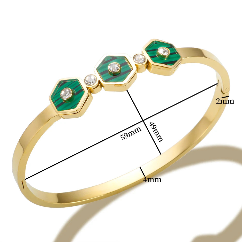 Hexagon Malachite Green Shell Charm Bangle Bracelet Crystal Wrist Jewelry - Guangzhou Mingshixuan Jewellery CO.,Ltd