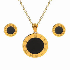 Black Round Roman Numerals Pendant Necklace Earrings Jewelry Set - Guangzhou Mingshixuan Jewellery CO.,Ltd