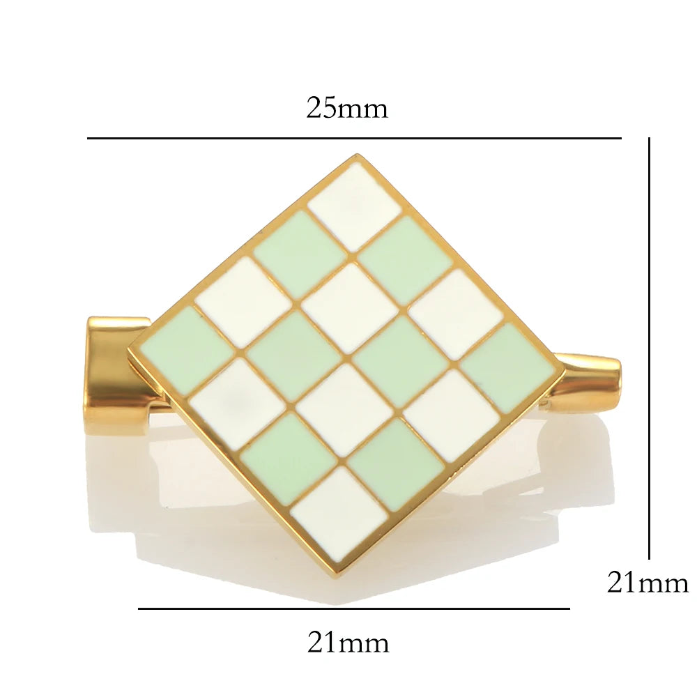 Rhombus Epoxy Enamel Pendant Necklace Brooch Checkerboard Jewelry Set - Guangzhou Mingshixuan Jewellery CO.,Ltd