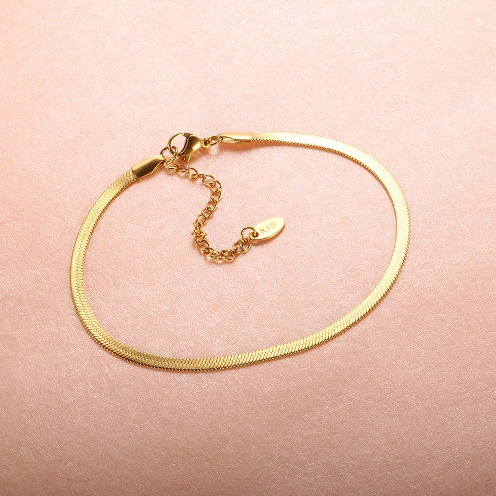 Simple Flat Snake Chain Anklets Gold Plated Stainless Steel Beach Foot Jewelry - Guangzhou Mingshixuan Jewellery CO.,Ltd