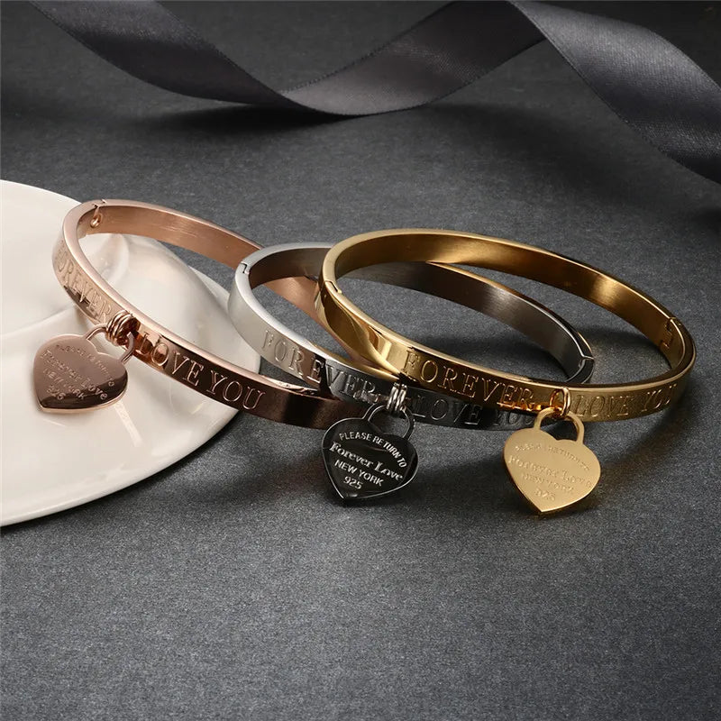 Stainless Steel Bracelet with Heart Pendant Luxury Jewelry Trendy Lover Cuff Bracelets Bangles - Guangzhou Mingshixuan Jewellery CO.,Ltd