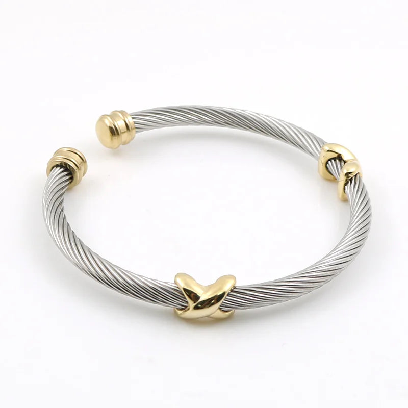 Ladies Bangles Cross Charming Stripe Wire Cable Bangle