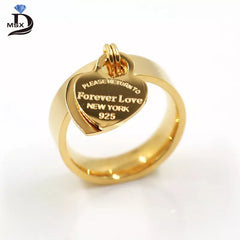 Female Love Pendant Ring Charm Double Hearts Rings Luxury Jewelry Stainless Steel Gold Plating Size 6-10 - Guangzhou Mingshixuan Jewellery CO.,Ltd