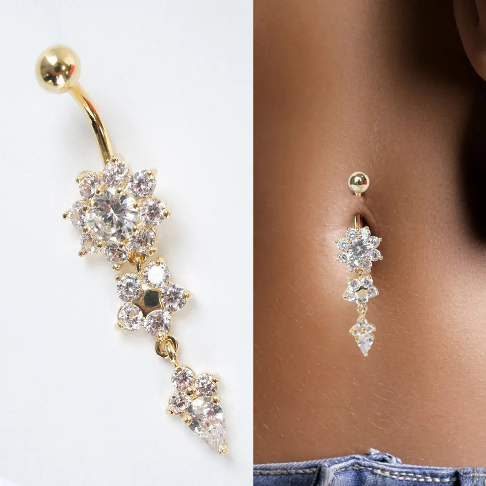 Navel Piercing Rhinestone jewely Flower Dangle Sexy Body Jewelry - Guangzhou Mingshixuan Jewellery CO.,Ltd