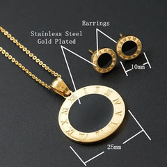 Black Round Roman Numerals Pendant Necklace Earrings Jewelry Set - Guangzhou Mingshixuan Jewellery CO.,Ltd