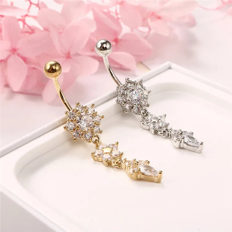 Navel Piercing Rhinestone jewely Flower Dangle Sexy Body Jewelry - Guangzhou Mingshixuan Jewellery CO.,Ltd