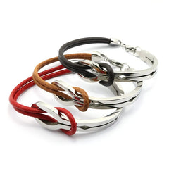 Bohemian Retro Leather Bracelets Vintage Black Men Stainless Steel Bangles