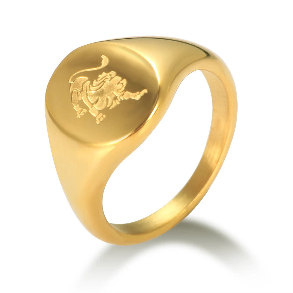 12 Zodiac Rings Aries Taurus Gemini Cancer Virgo Libra Customized Engraved Signet Rings - Guangzhou Mingshixuan Jewellery CO.,Ltd