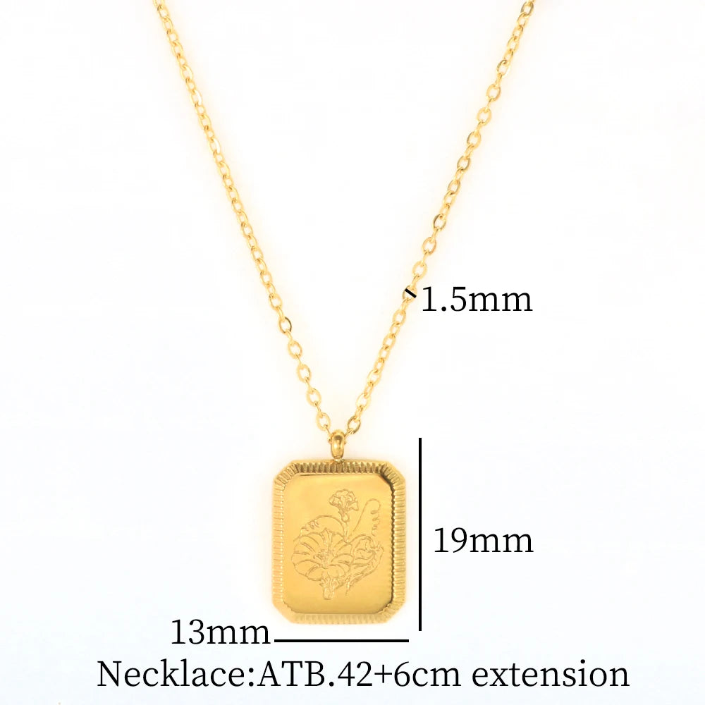 Stainless Steel Gold Plated Multi Flower Square Charm Pendant Necklace Necklace Jewelry Gift