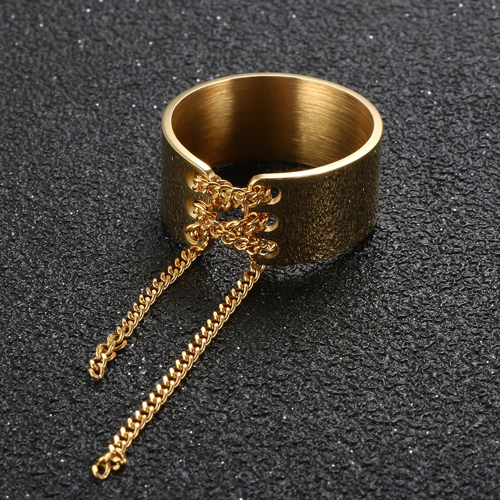 Shoelace Shaped Chain Knotted Wide Ring - Guangzhou Mingshixuan Jewellery CO.,Ltd