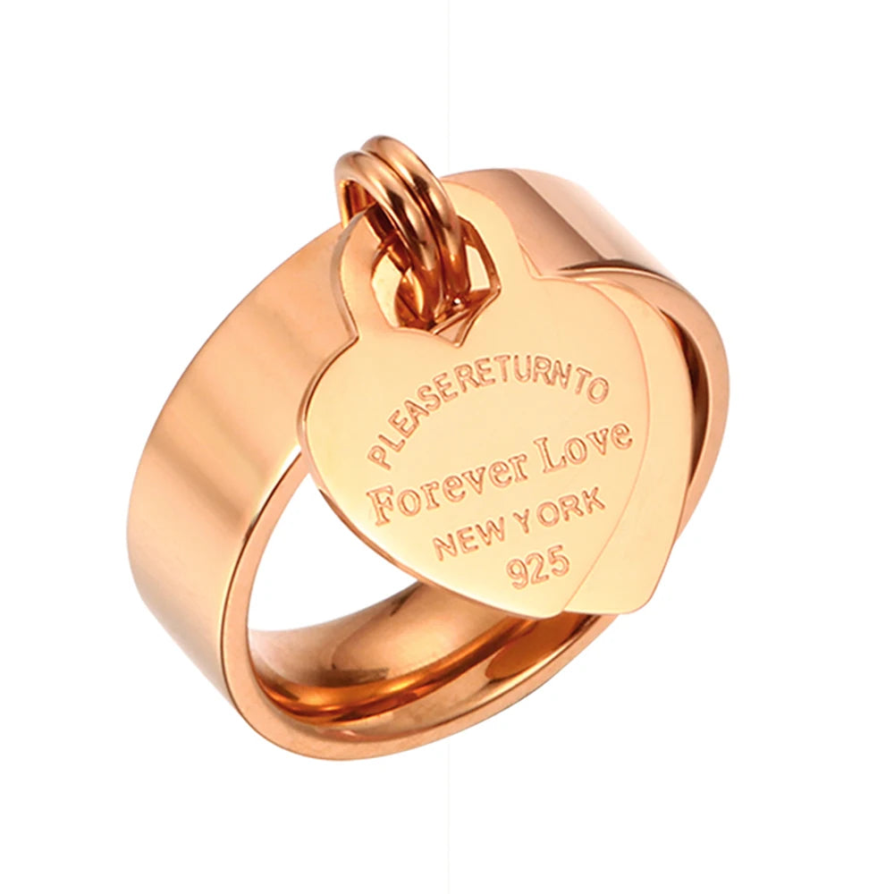 Female Love Pendant Ring Charm Double Hearts Rings Luxury Jewelry Stainless Steel Gold Plating Size 6-10 - Guangzhou Mingshixuan Jewellery CO.,Ltd