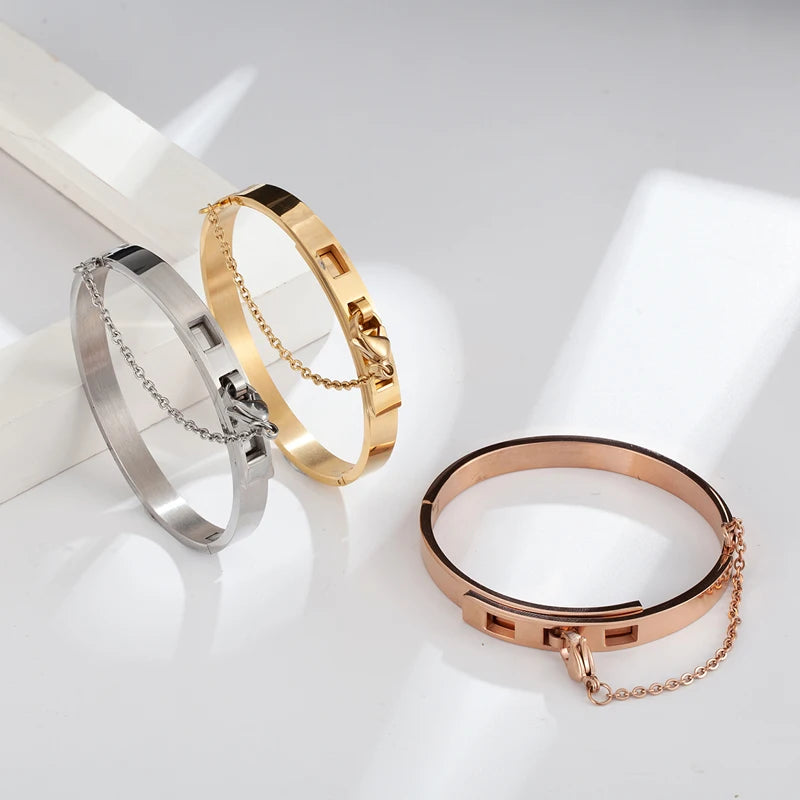 Chain Link Buckle Bracelets Bangles Lover Gold Plate Bangle Punk Jewelry - Guangzhou Mingshixuan Jewellery CO.,Ltd