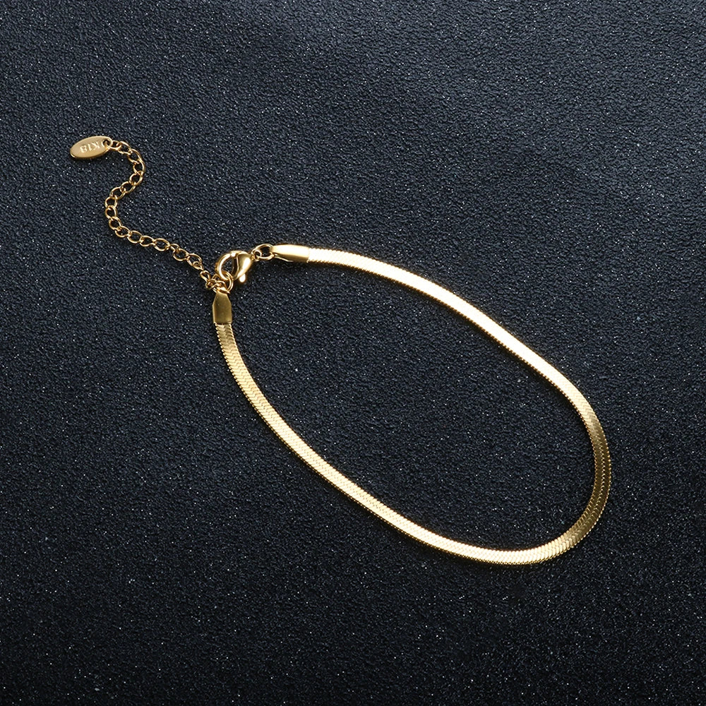 Simple Flat Snake Chain Anklets Gold Plated Stainless Steel Beach Foot Jewelry - Guangzhou Mingshixuan Jewellery CO.,Ltd