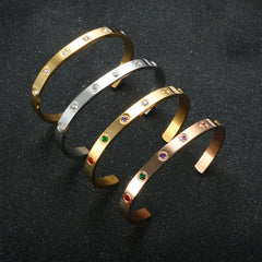 Colorful Crystal Open Cuff Bangles Gold-plated Stainless Steel Bracelet