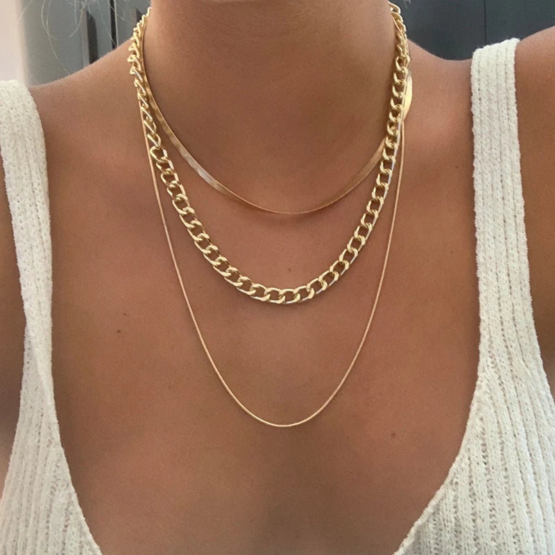 Punk Multi Layered Gold Color Chunky Chain Choker Necklace For Women Fashion Irregular Round Pendant Necklace Trend Jewelry