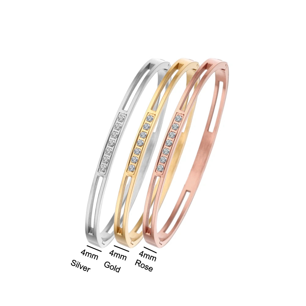 4mm/6mm/8mm Width CZ Crystal Bracelet Hollow Cuff Bangle Jewelry - Guangzhou Mingshixuan Jewellery CO.,Ltd