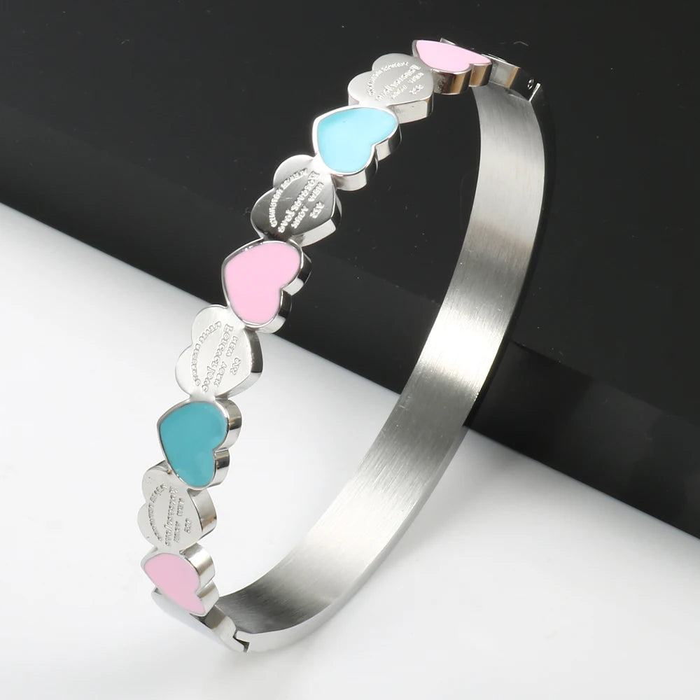 Forever Love Blue & Pink Enamel Bracelet Jewelry Gift - Guangzhou Mingshixuan Jewellery CO.,Ltd