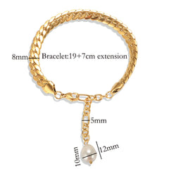 Freshwater Pearl Charm Bracelet Stainless Steel Gold Plated Chain Bracelet Jewelry Gift