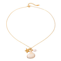 Fashion Jewelry 18K Gold Plated Pearl Bracelet Shell Starfish Necklace