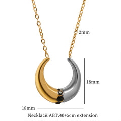 Two Color Matching Moon Pendant Necklace Earring Set with Black Crystal Inlay Personalized Jewelry - Guangzhou Mingshixuan Jewellery CO.,Ltd