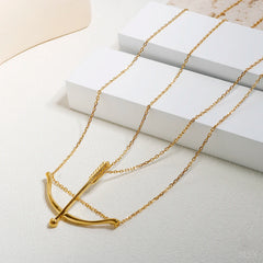 Double Chain Jewelry Archer Necklace 18K Gold Plating Bow and Arrow Pendant Necklace - Guangzhou Mingshixuan Jewellery CO.,Ltd