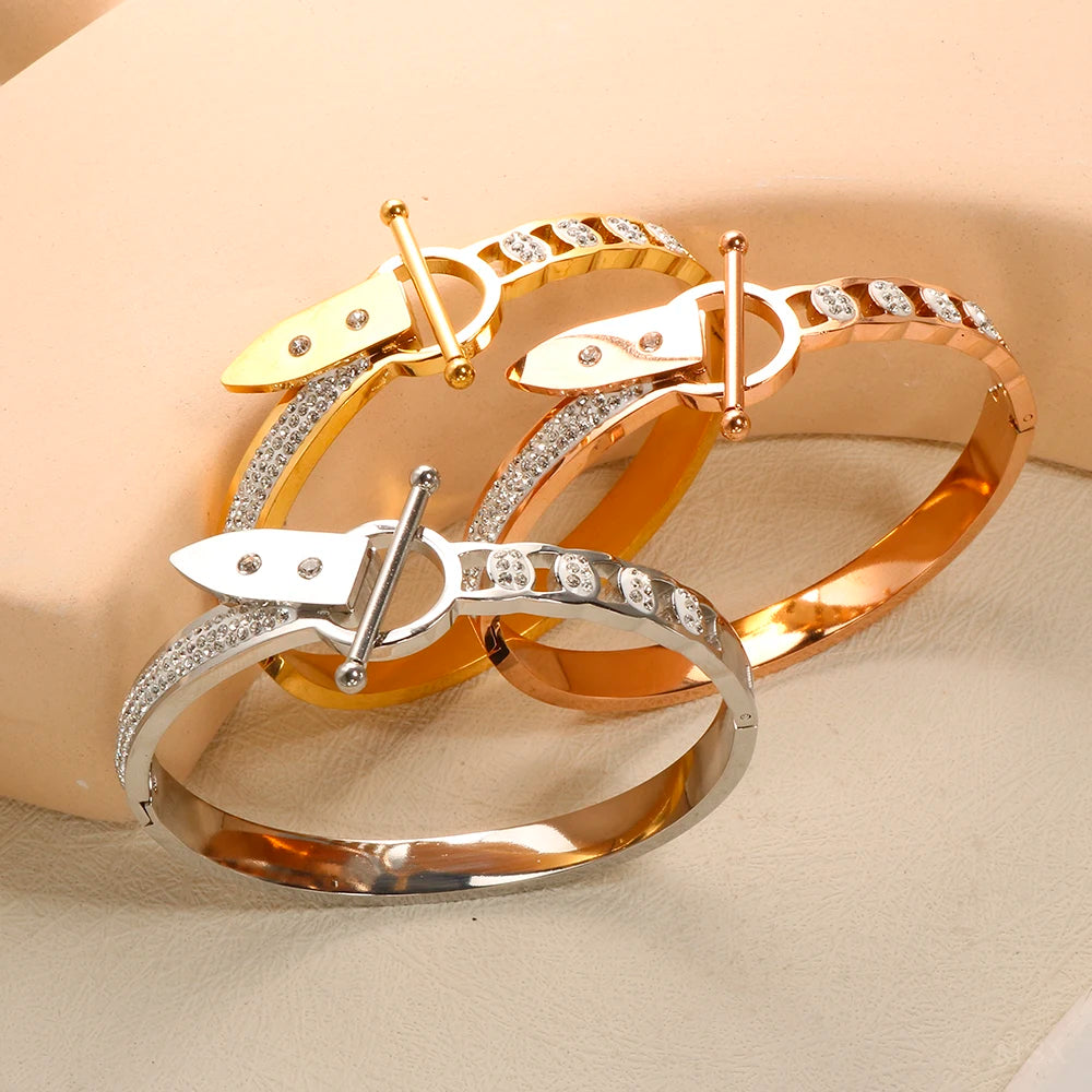 Lock Stud Bracelet Belt Style Bracelet Charming Couple Crystal Fashion Jewelry Party Gift