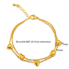 Gold Color Three-dimensional Heart-shaped Double Chain Bracelet Exquisite Jewelry