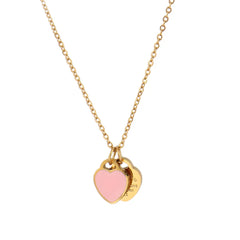 Fashion Pink/Blue Enamel Double Heart Pendant Necklace For Women Girls Luxury Stainless Steel Chain Friendship Fine Jewelry Gift - Guangzhou Mingshixuan Jewellery CO.,Ltd