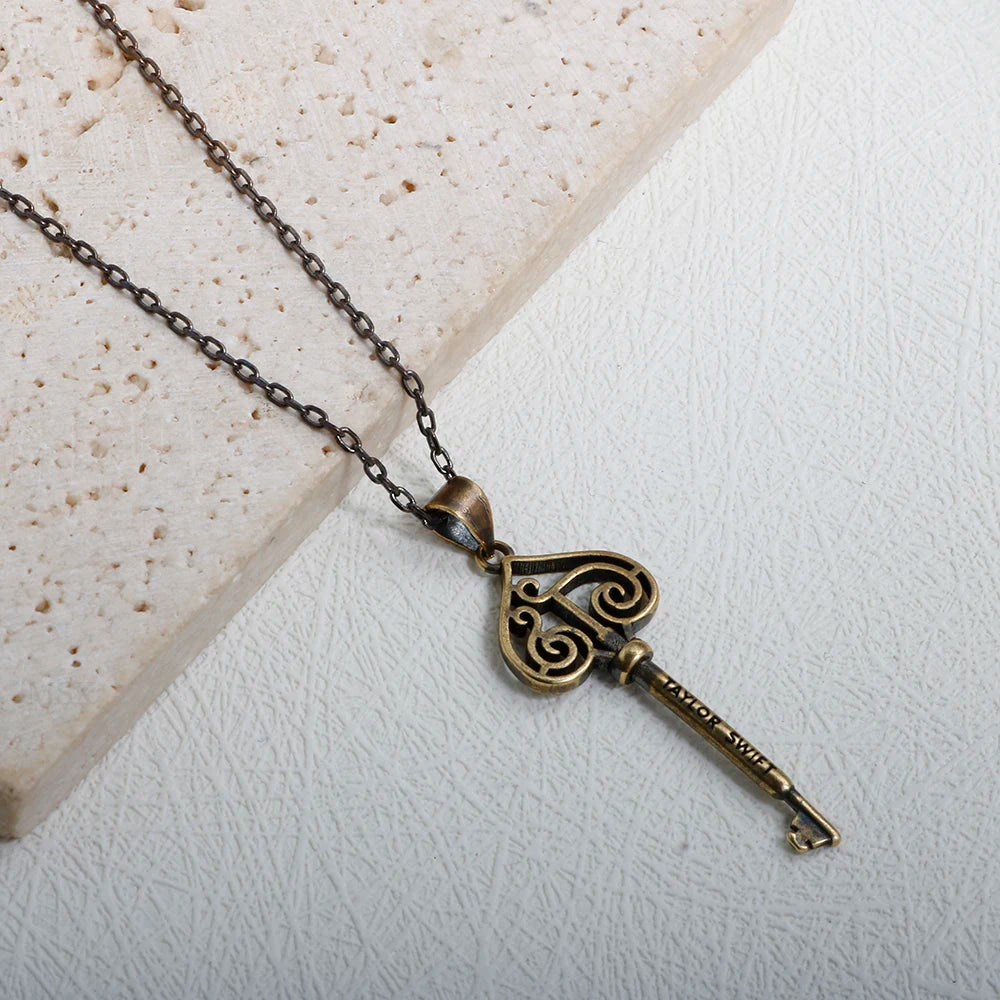 Vintage Love Fearless Key Pendant Necklace Heart Charm Chain Jewelry Gift - Guangzhou Mingshixuan Jewellery CO.,Ltd