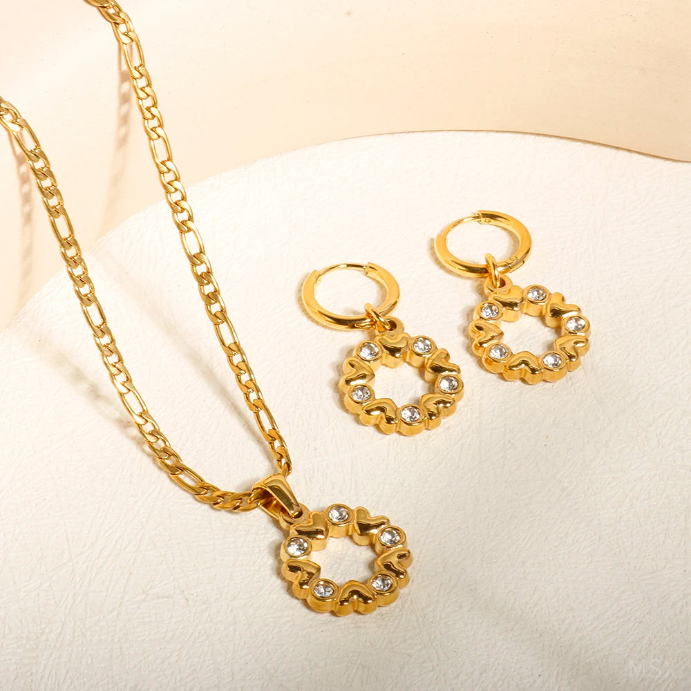 Love Ring Welding Zirconia Inlaid Pendant Necklace Earring Set - Guangzhou Mingshixuan Jewellery CO.,Ltd