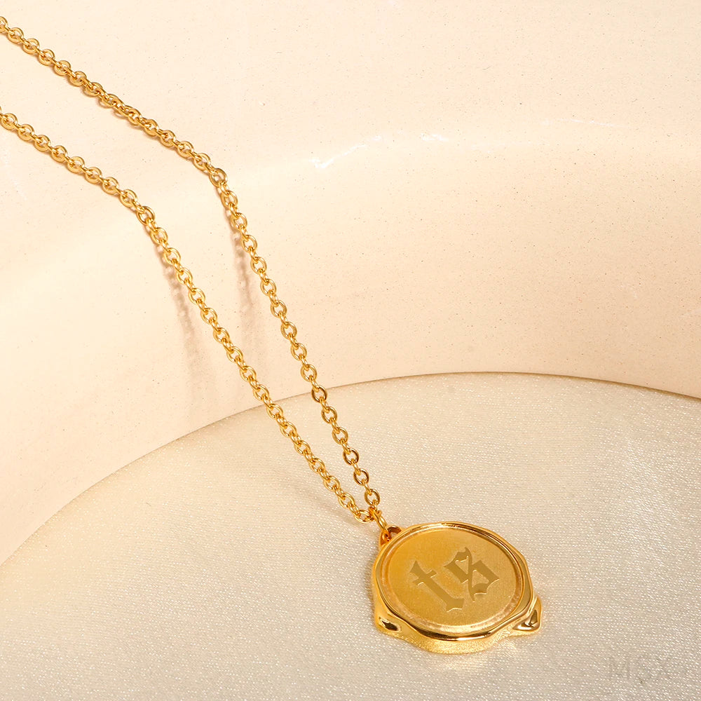 Wax Seal Necklace TS Letter Initial Pendant Necklace Geometry Chain Jewelry - Guangzhou Mingshixuan Jewellery CO.,Ltd