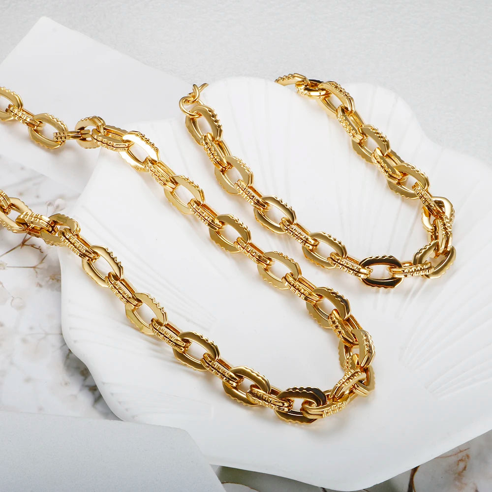 Jagged Gear Stainless Steel Link Chain Gold Color Necklace Bracelet - Guangzhou Mingshixuan Jewellery CO.,Ltd