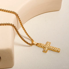 Classic Cross Pendant Necklace Fashion Stainless Steel Bead Chain Necklace Jewelry