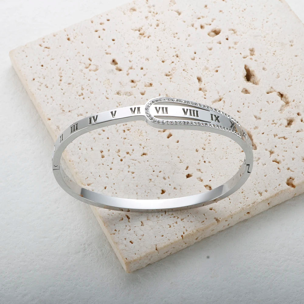 Crystal Zipper Design Bangle Hollow Roman Numerals Rhinestone Bracelets Jewelry - Guangzhou Mingshixuan Jewellery CO.,Ltd