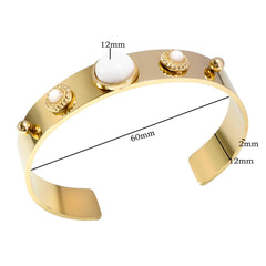 White Natural Stone Open Bracelet Luxury 18 k Gold Plated Bracelet