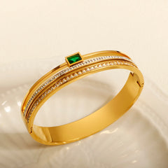 Green White Rhinestone Deluxe Wide Bangle - Guangzhou Mingshixuan Jewellery CO.,Ltd