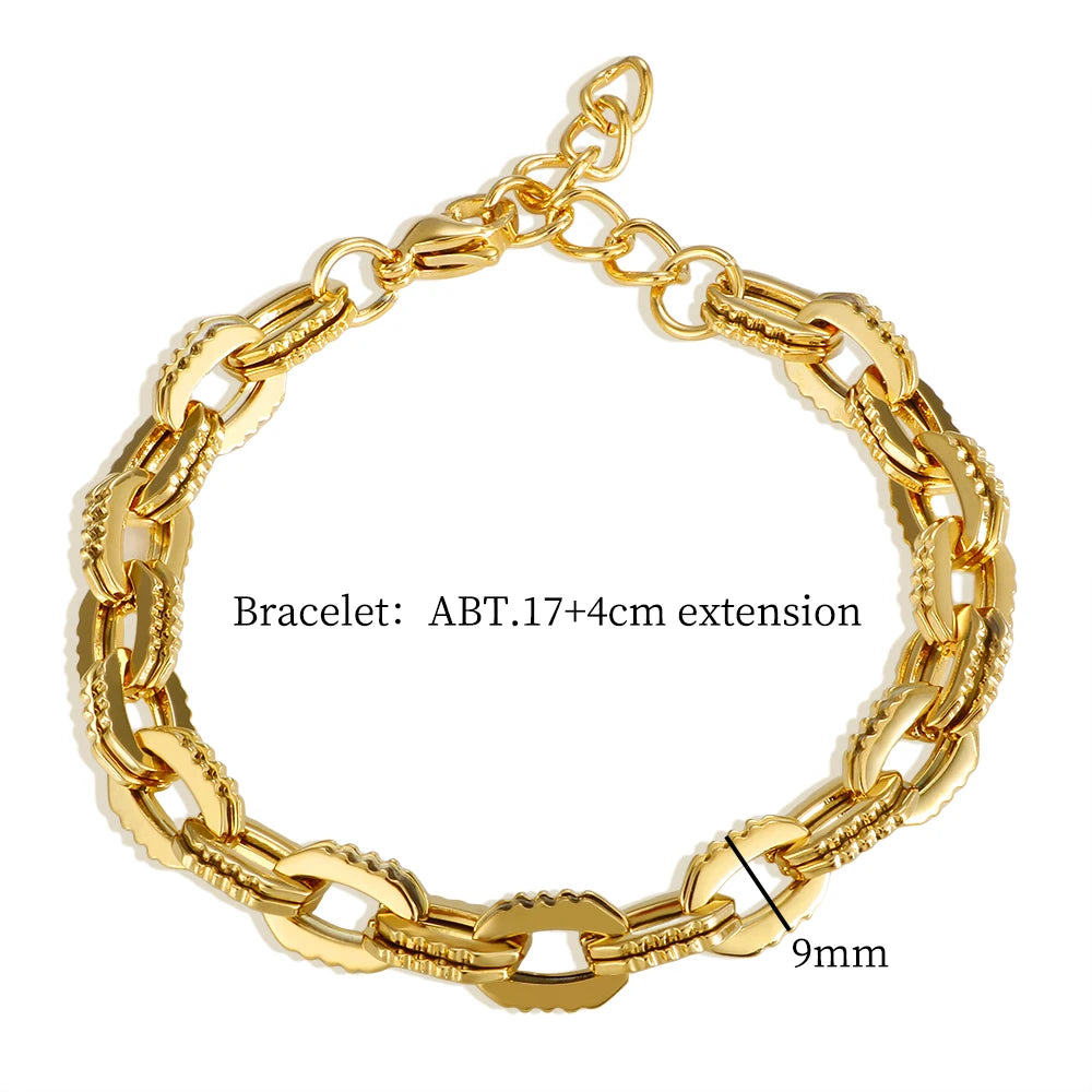 Jagged Gear Stainless Steel Link Chain Gold Color Necklace Bracelet - Guangzhou Mingshixuan Jewellery CO.,Ltd